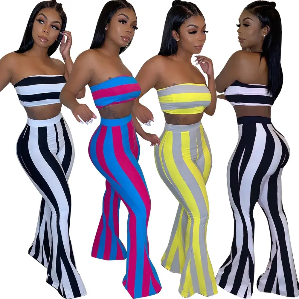 Two Piece Set Women Striped 2 Piece Set