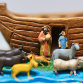DALL·E 2022-10-13 09.45.54 - Macro 35mm photograph of figurine noah and his ark with figur