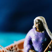 DALL·E 2022-10-13 15.17.59 - Macro 35mm photograph of figurine ancient fisherman on a boat