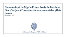 Communiqué de Monseigneur le Duc d’Anjou à l’occasion du mouvement des Gilets Jaunes