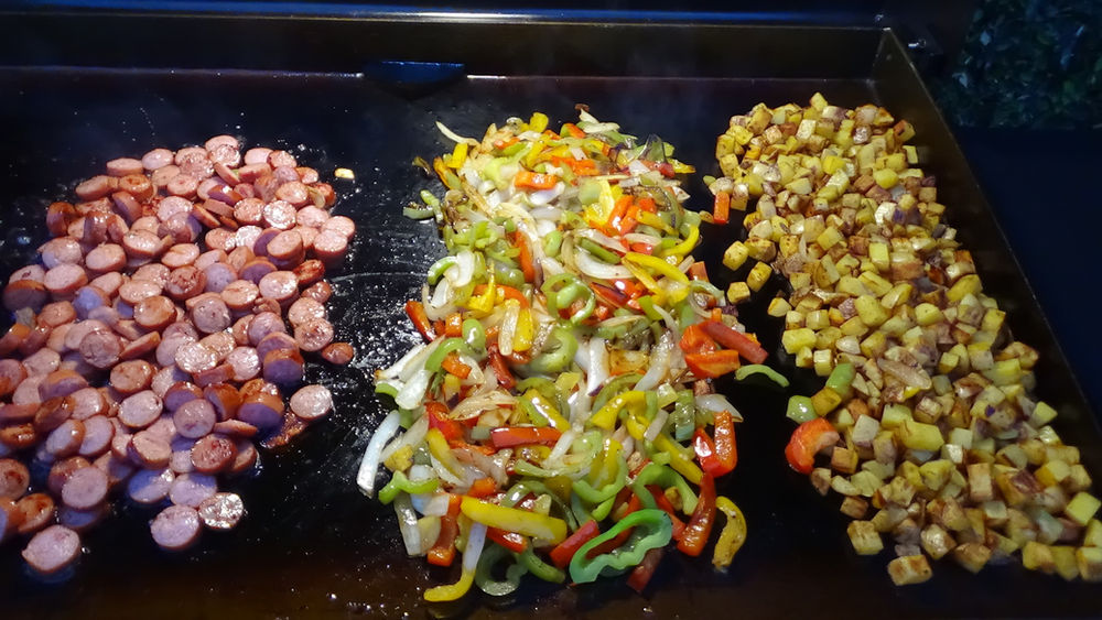 Sausage, Peppers and Potatoes on the Blackstone Griddle