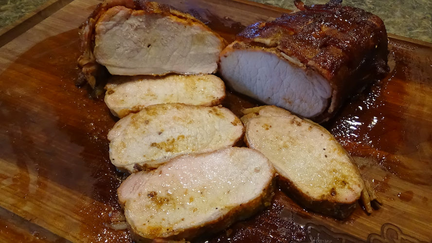 Bacon Wrapped Pork Loin with a Maple Bourbon Glaze