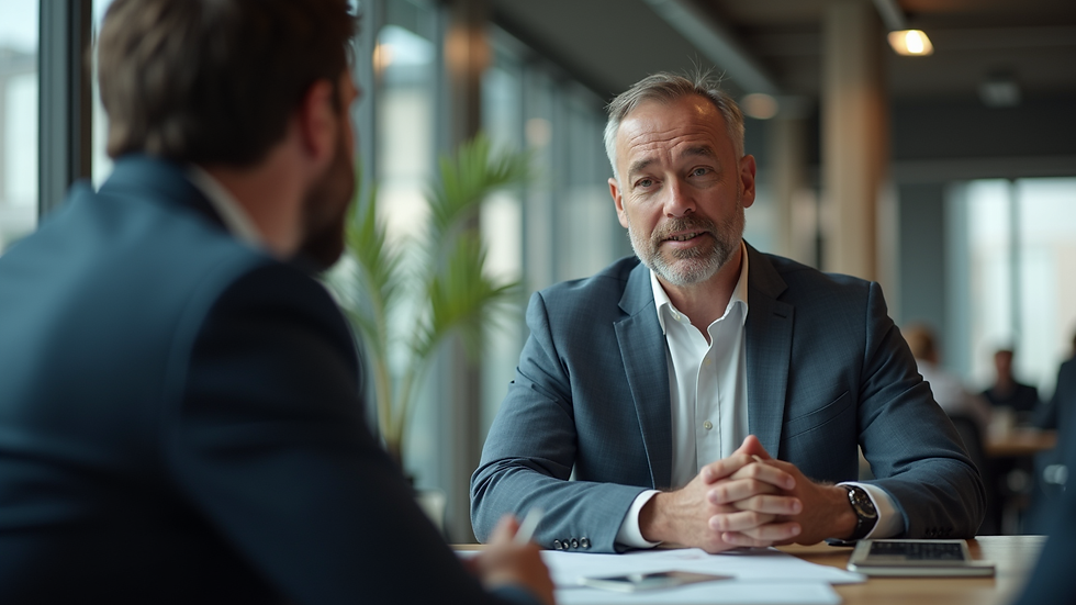 Eye-level view of a focused individual engaged in a high ticket sales discussion