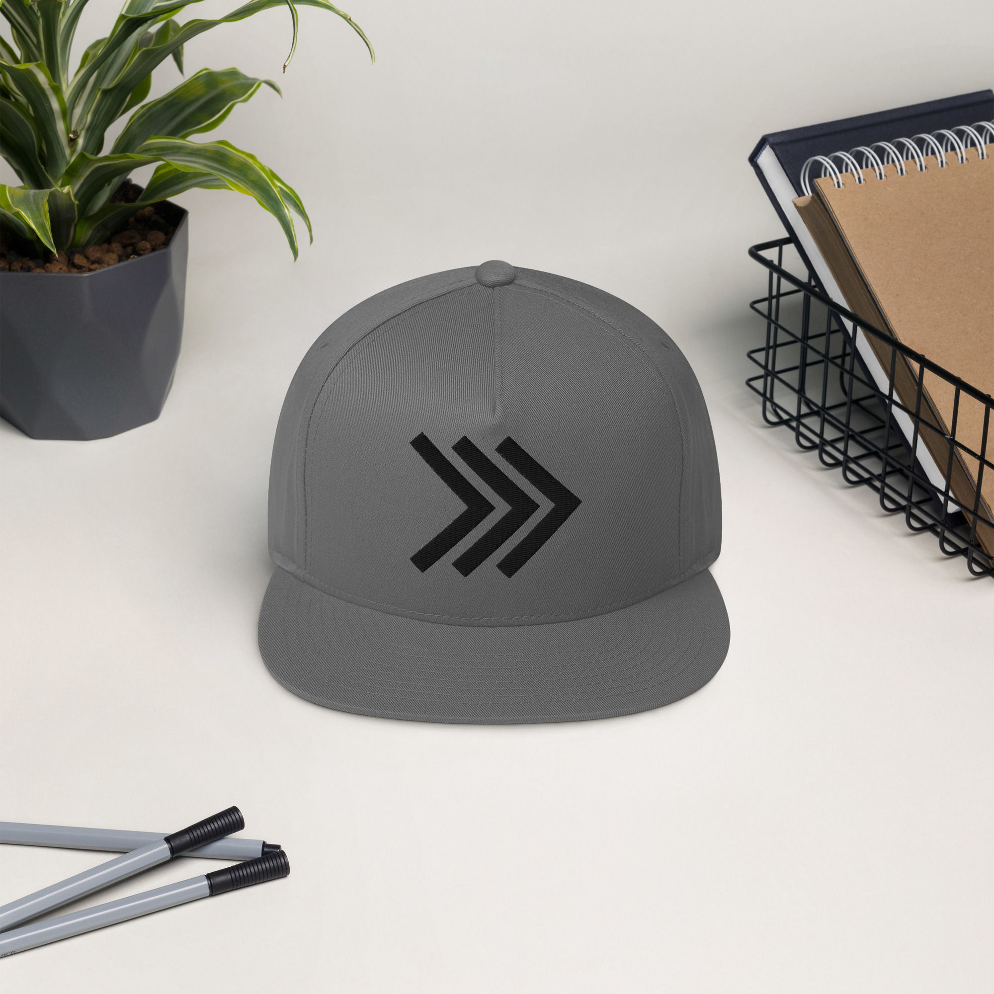 Flat Bill Cap with green underside brim