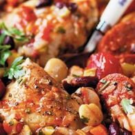 Cuisses de poulet fermier aux haricots blancs à la tomate