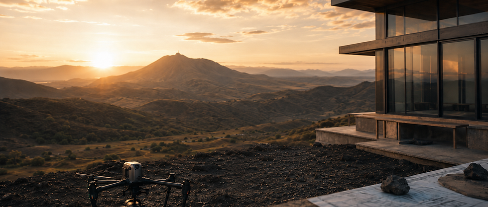 Services drone pour inspection au coucher du soleil.