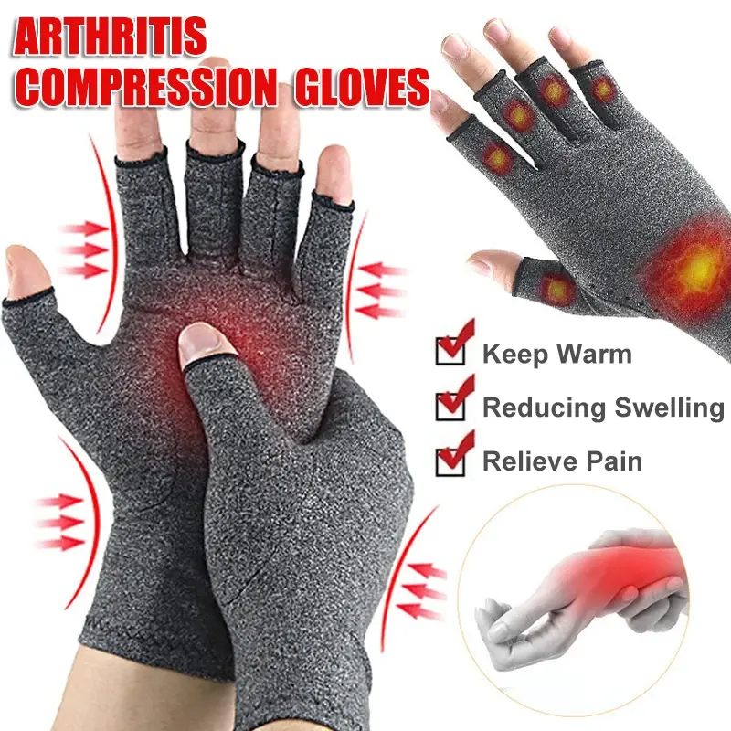 Fingerless Cotton and Elastane Compression Gloves for Sports and Therapy