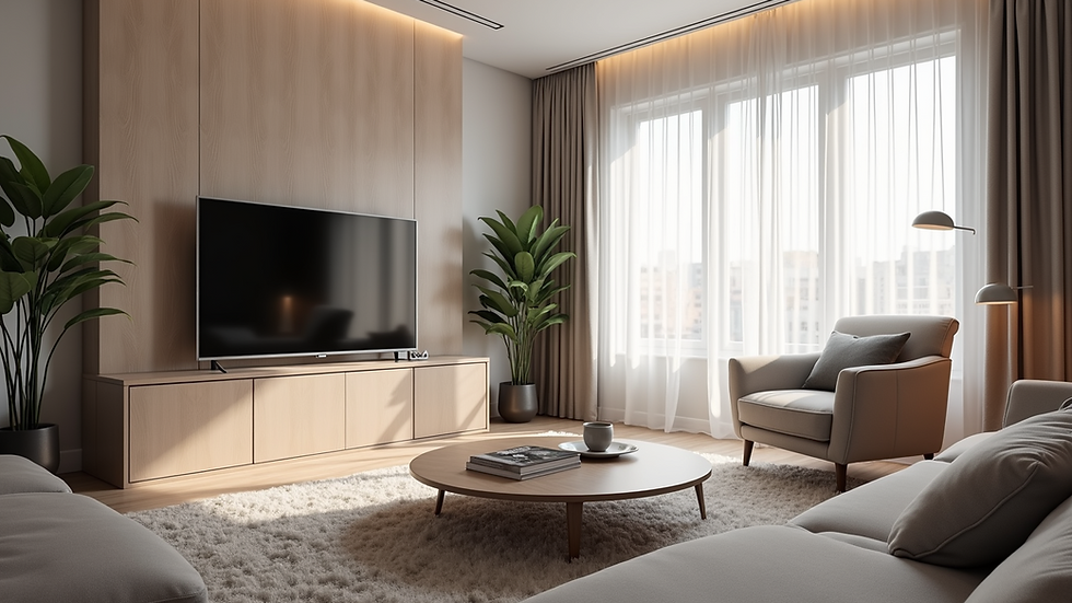 Eye-level view of a modern living room designed with virtual tools