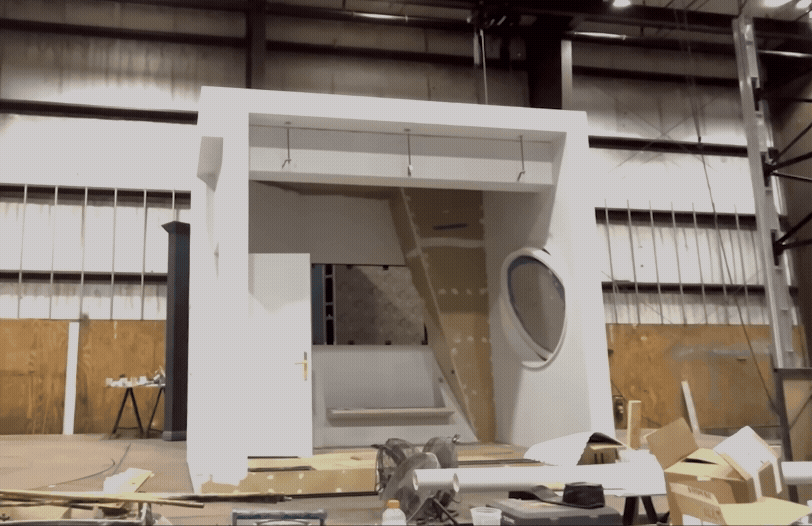 Animation of an automated scenic apartment unit for the set of the Broadway production of Maybe Happy Ending, tracking left during testing at Hudson Scenic Studios's fabrication shop.