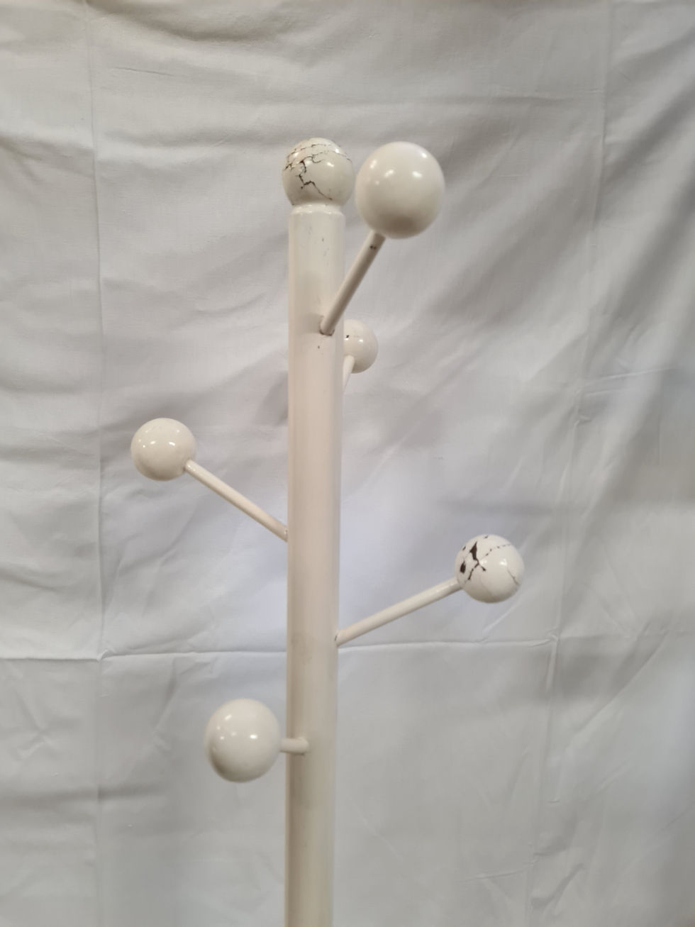 Thumbnail: Vintage painted wooden white coat  hanger rack hook stand small 