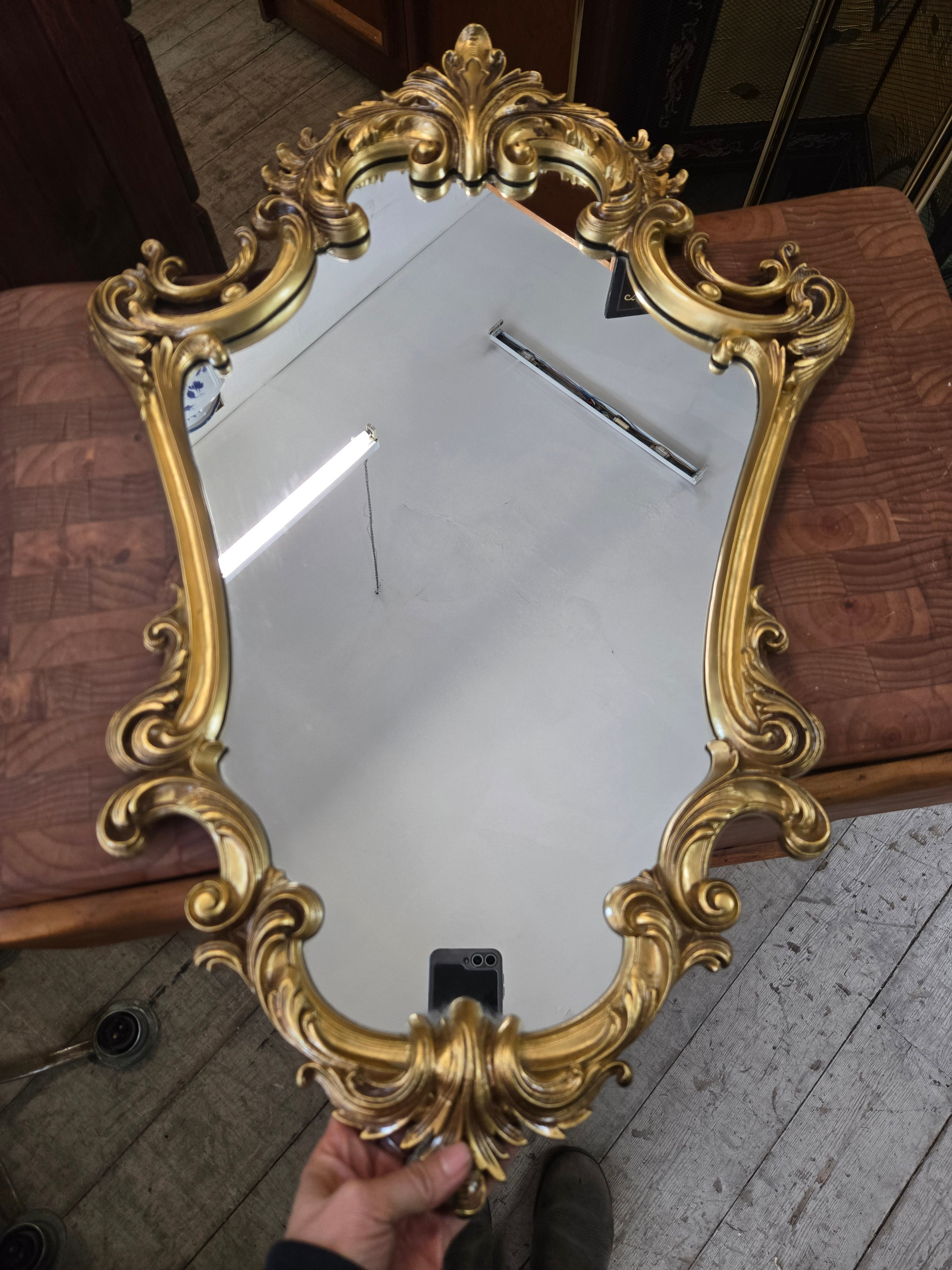 Gold gilt ornate wall hanging mirror 76cm x51cm
