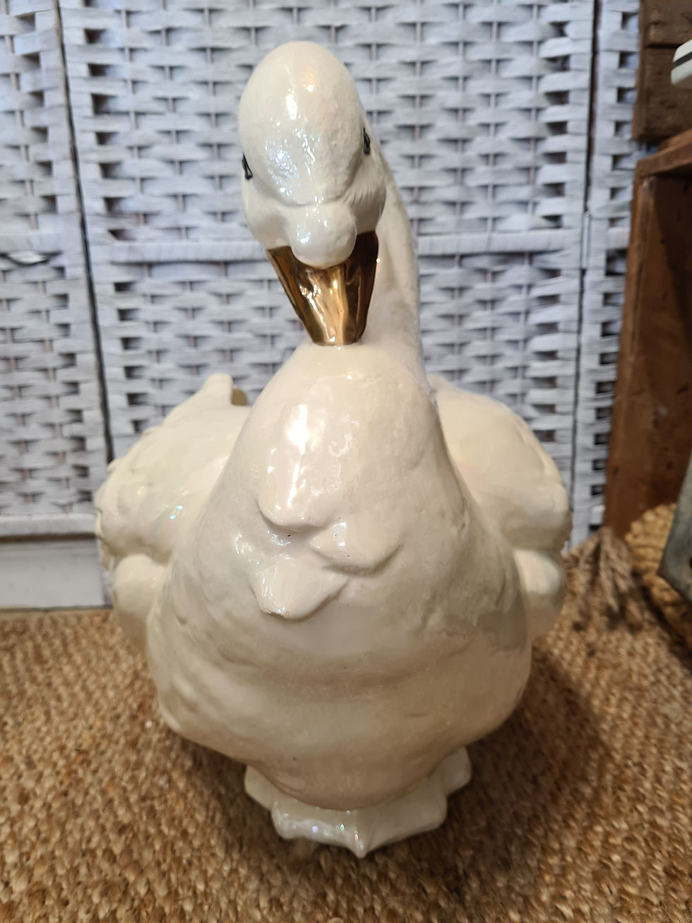 Thumbnail: Vintage Mid Century Ceramic Large Swan Planter Pot Urn Ornament Pearl