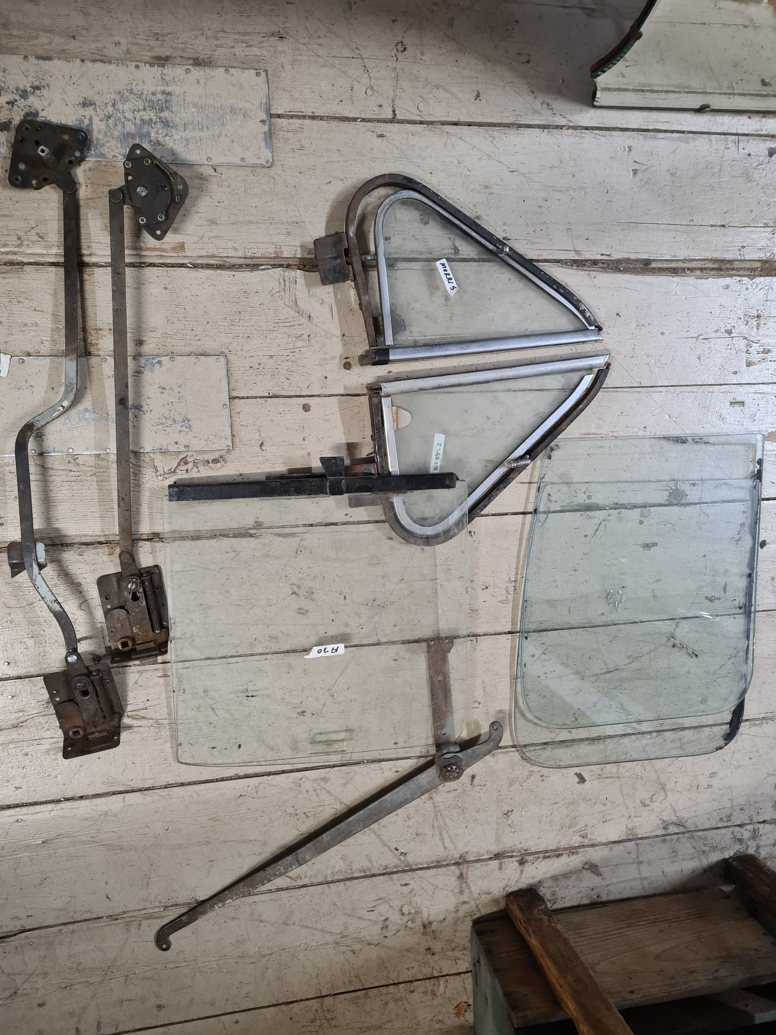 Parts of vintage Morris car windows slide glass not complete