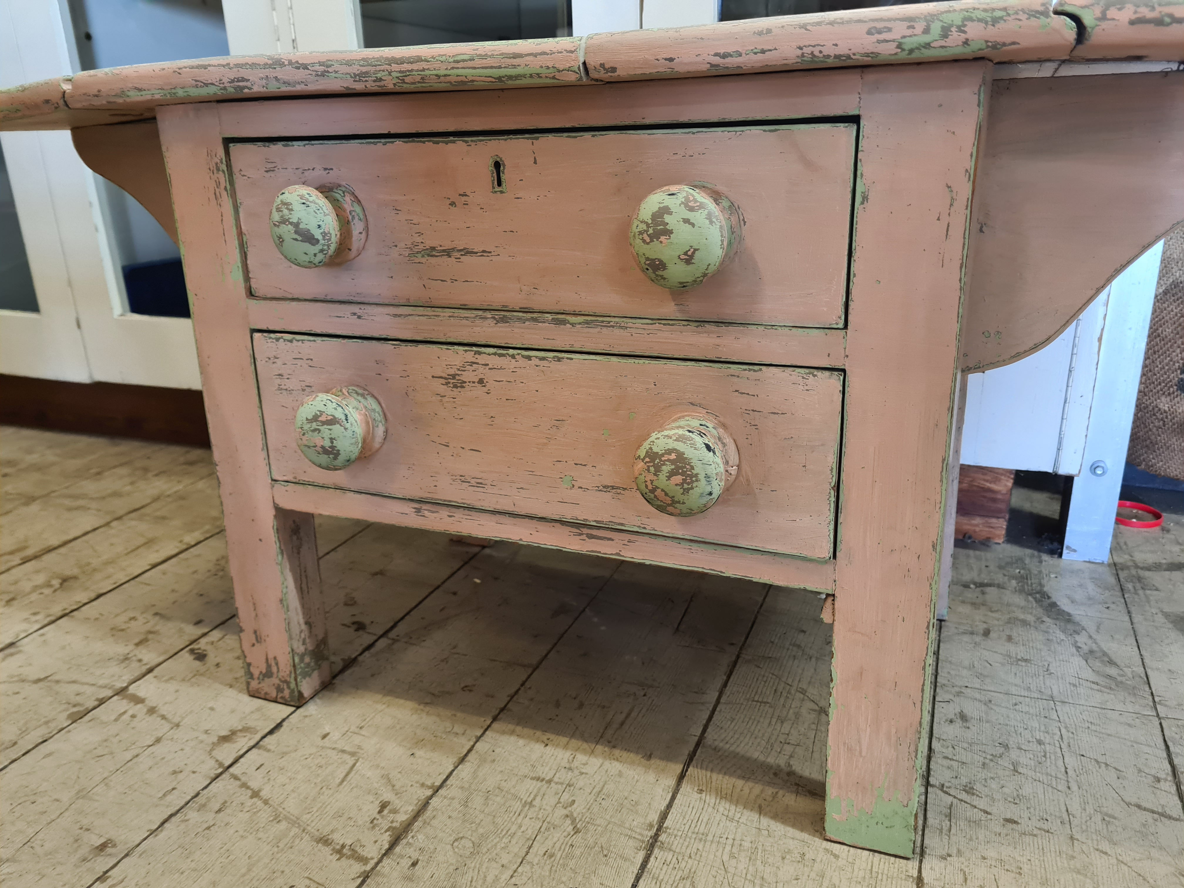 Old shabby chic timber small drop sides kids table desk drawers