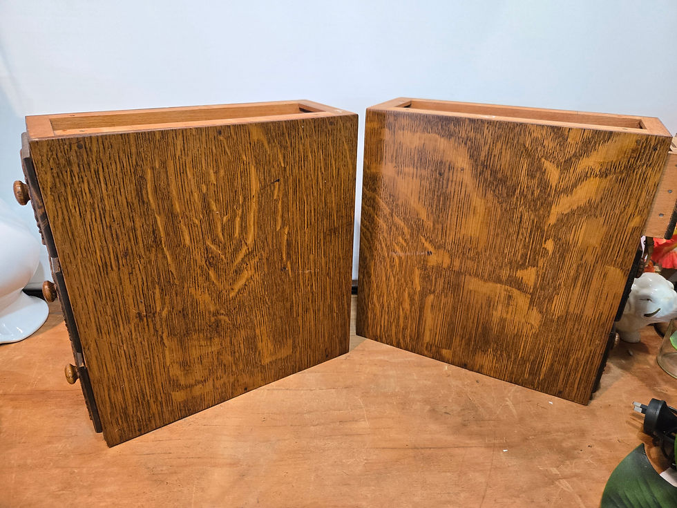 Thumbnail: Antique singer sewing machine cabinet drawers small veneer