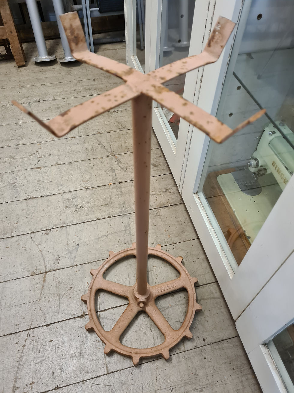 Thumbnail: Vintage Handmade Metal Plant Pot Stand Holder Pedestal wheel base
