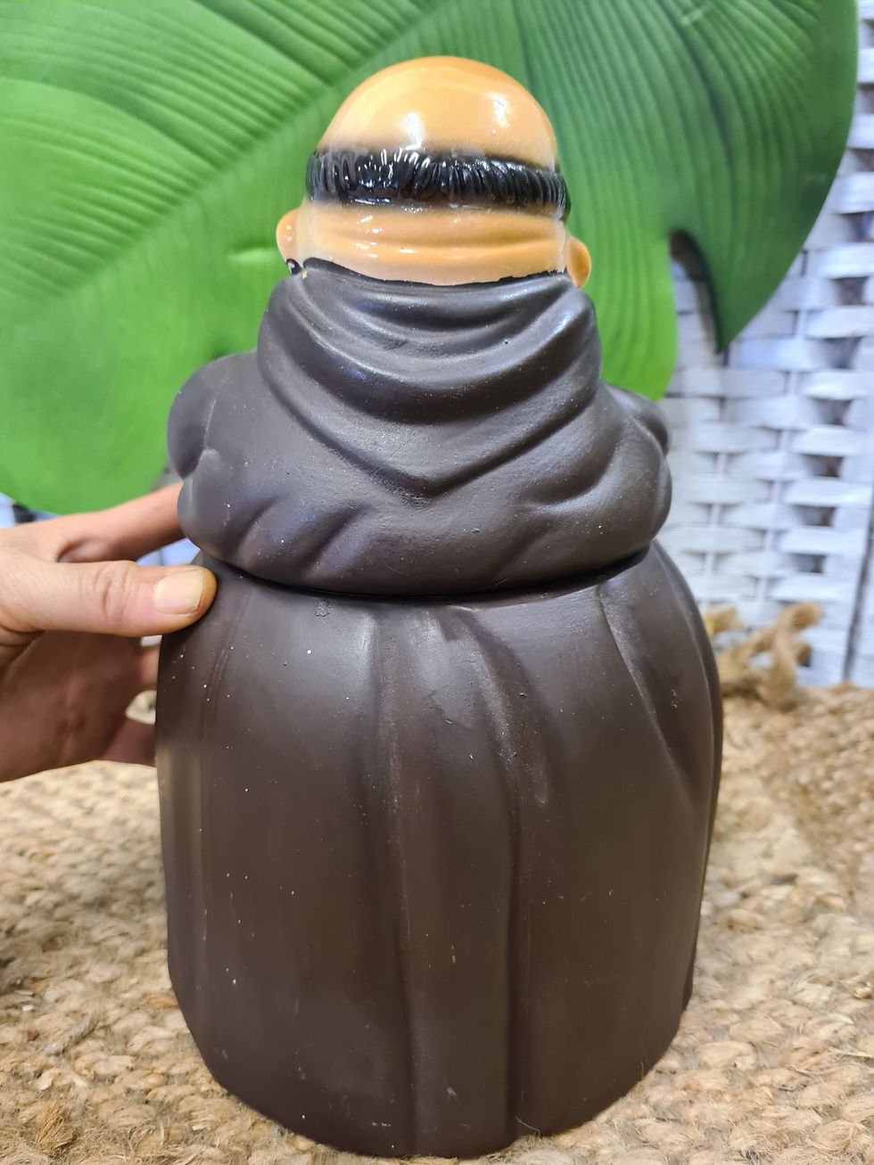 Thumbnail: Vintage Monk Cookie Jar storage lid pottery 25.5cm Tall