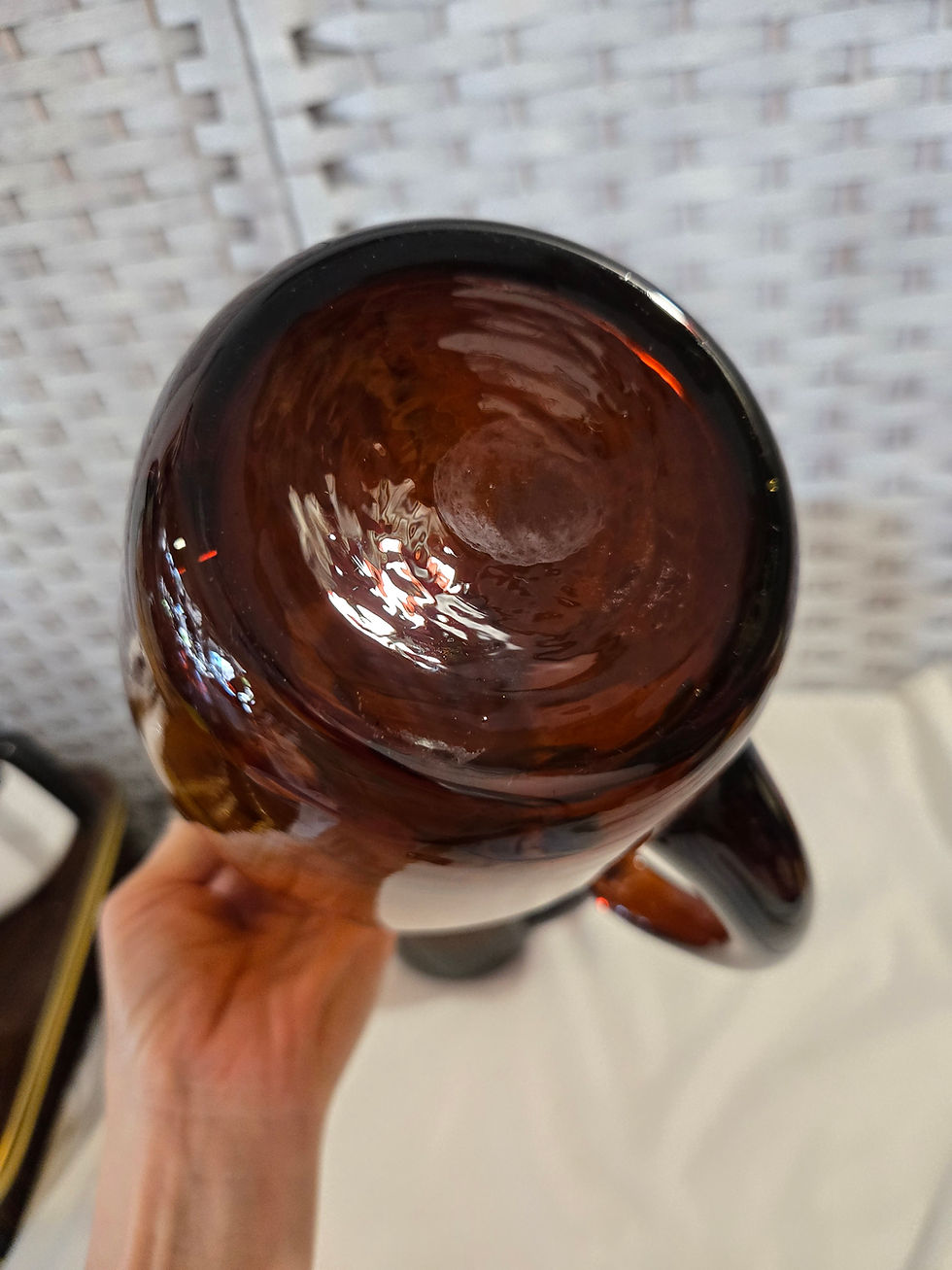 Thumbnail: 1x vintage amber brown glass pitcher jug 20cm tall 2 available