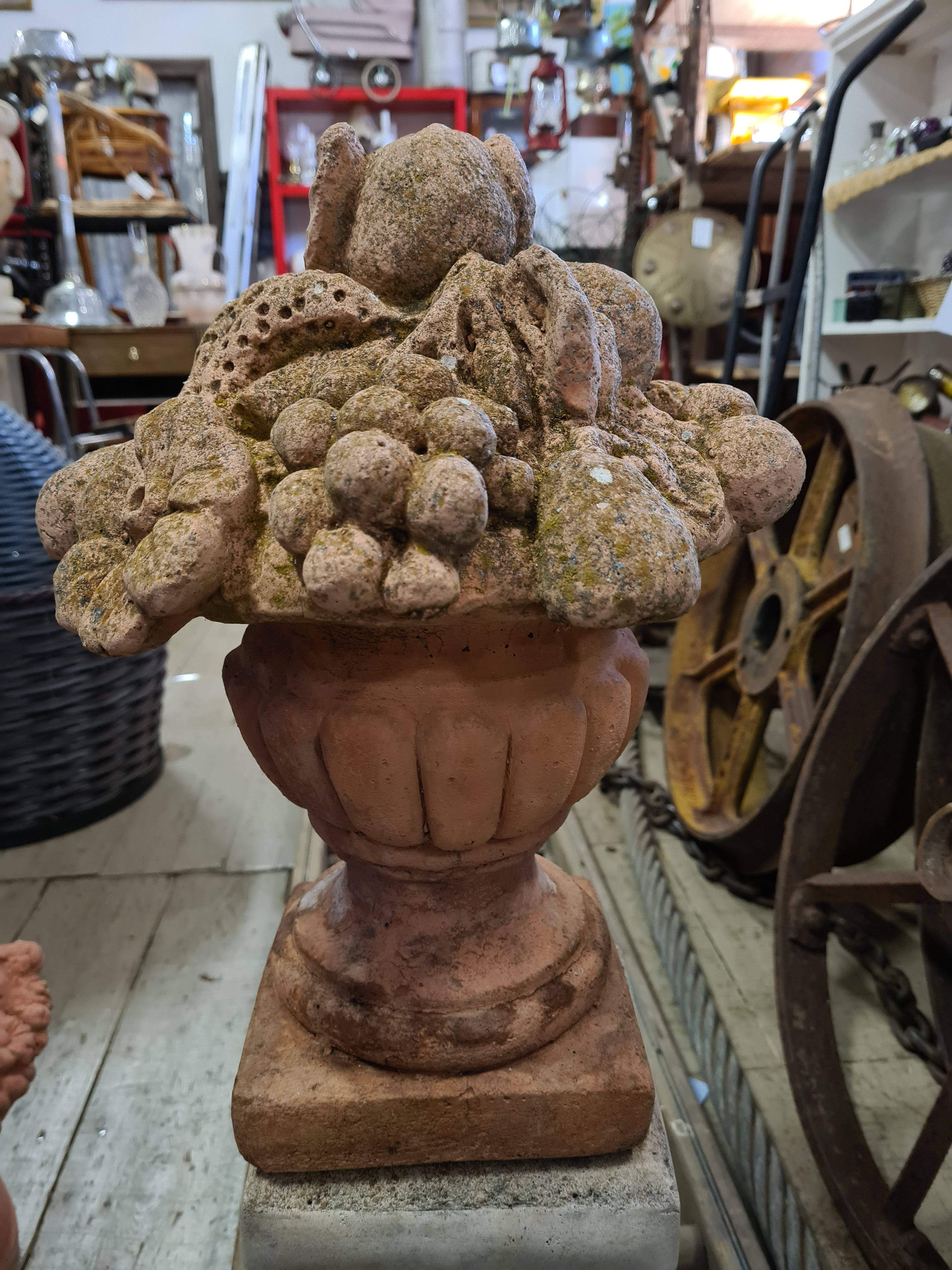 Vintage Concrete Basket of Fruits Garden Statue Ornament
