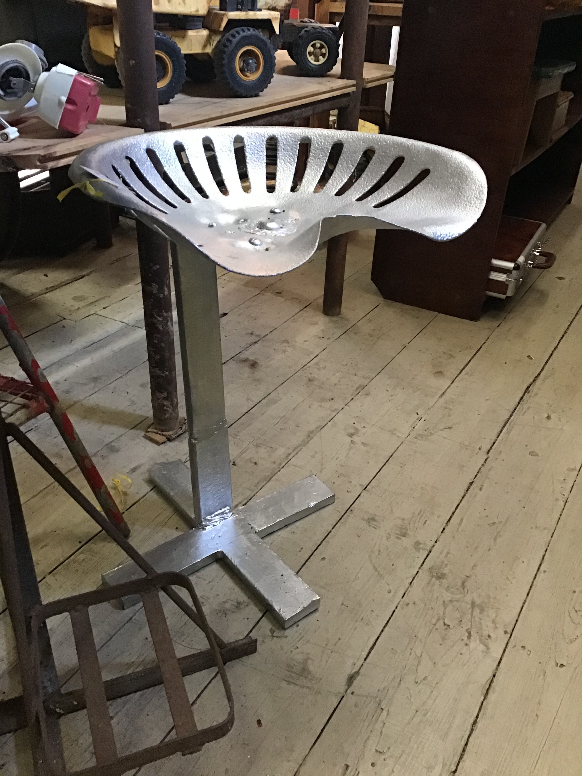 Vintage Hand Made Tractor Seat Chair Stool Seat Bright SILVER FARM