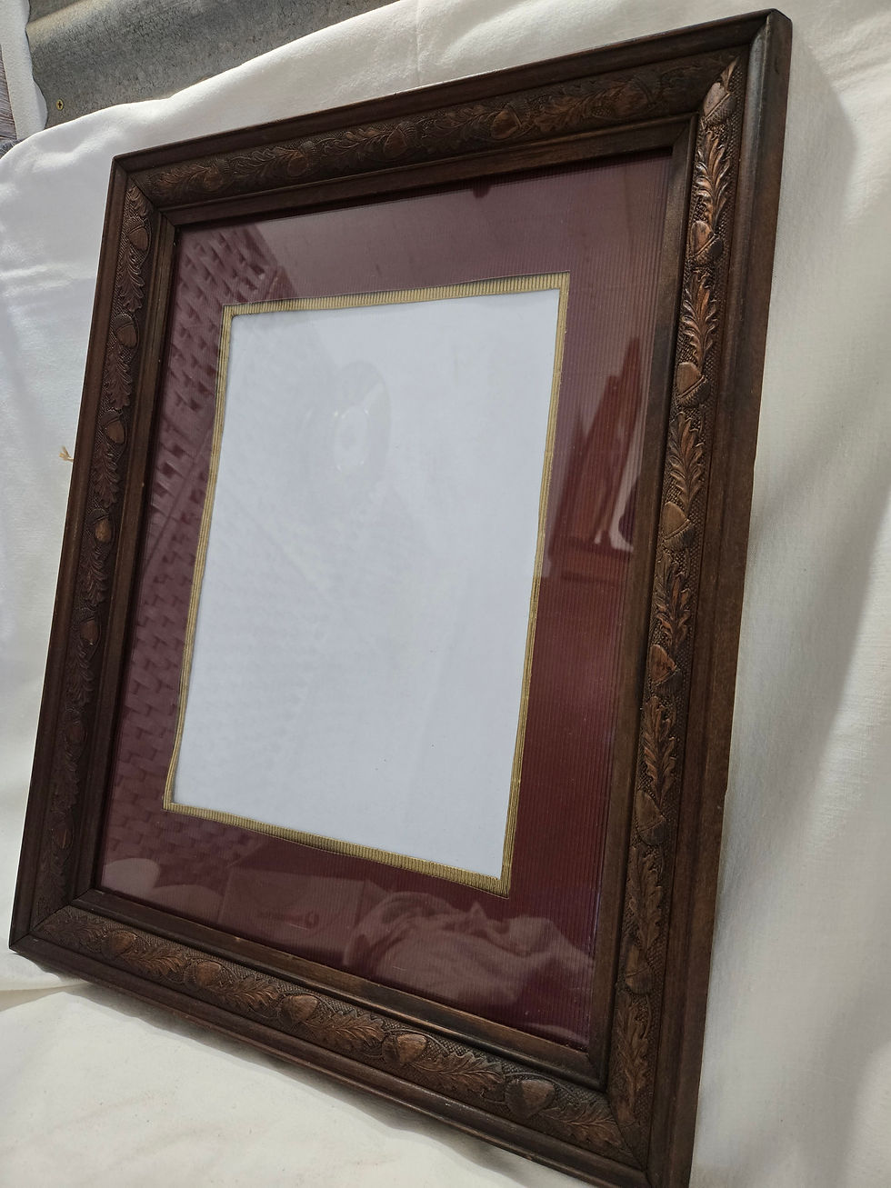 Thumbnail: Antique engraved wooden photo picture frame 