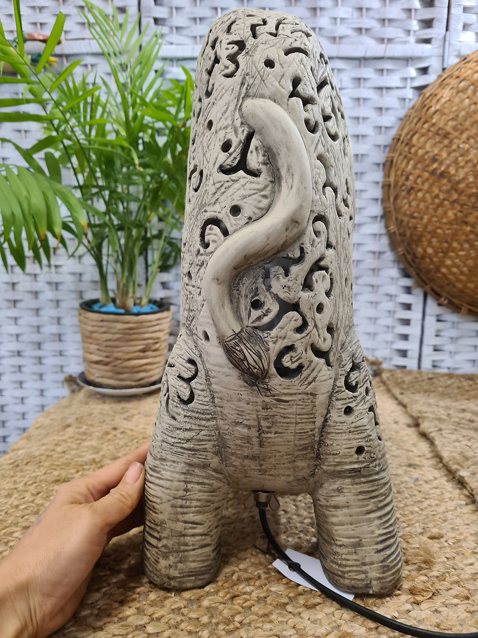 Thumbnail: Detailed ceramic table desk lamp elephant statue figurine oriental 