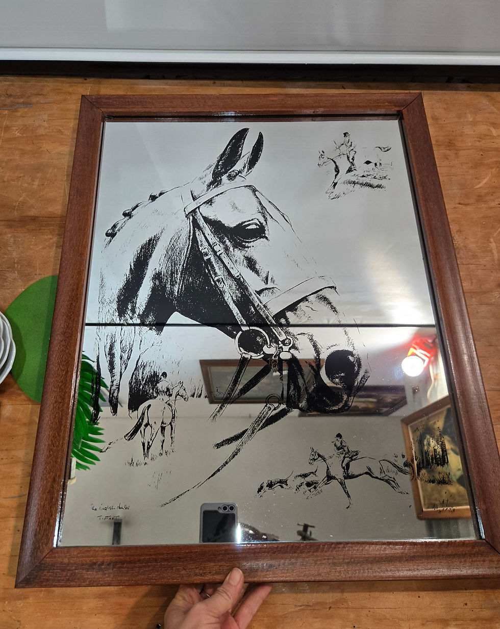 Thumbnail: Vintage wooden frame Mirror Horse portrait hunting scene