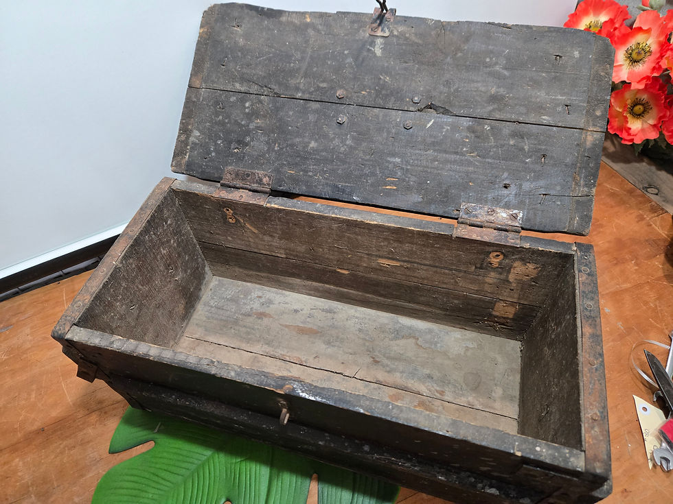 Thumbnail: Vintage wooden ammunition ammo box crate black rustic