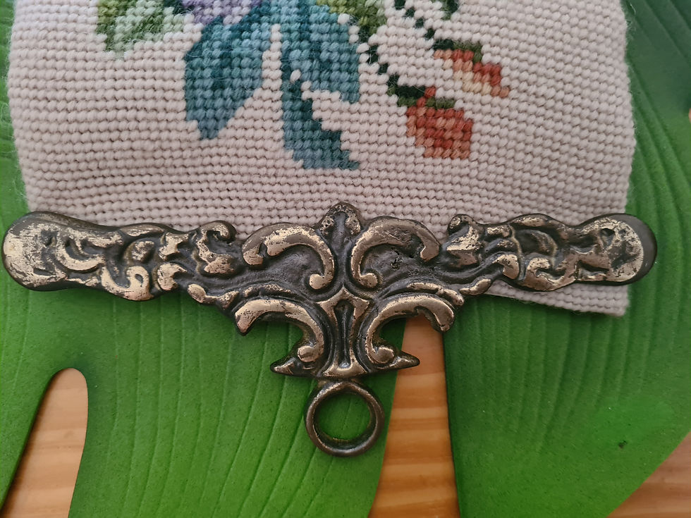 Thumbnail: Bell Pull Embroidered Needlepoint Flower Brass Floral Vintage wall hanging