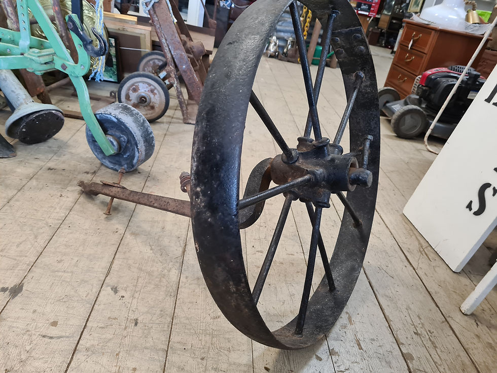 Thumbnail: Vintage black metal wheel wagon cart garden tractor decor 61cm Farm