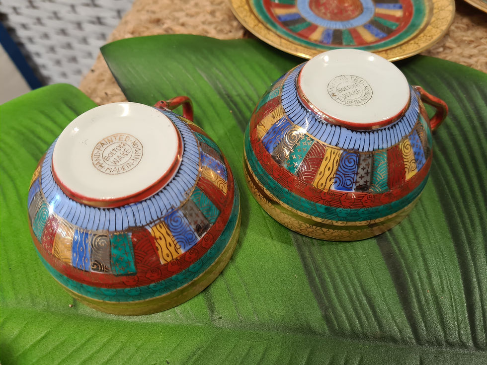 Thumbnail: Vintage Bolton Ware Nippon Handpainted 1000 faces cup Saucer Jug Japan