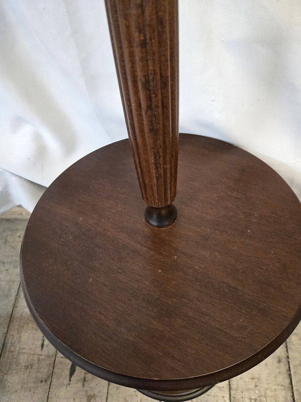 Thumbnail: Antique style wooden floor lamp large shade Fringe works