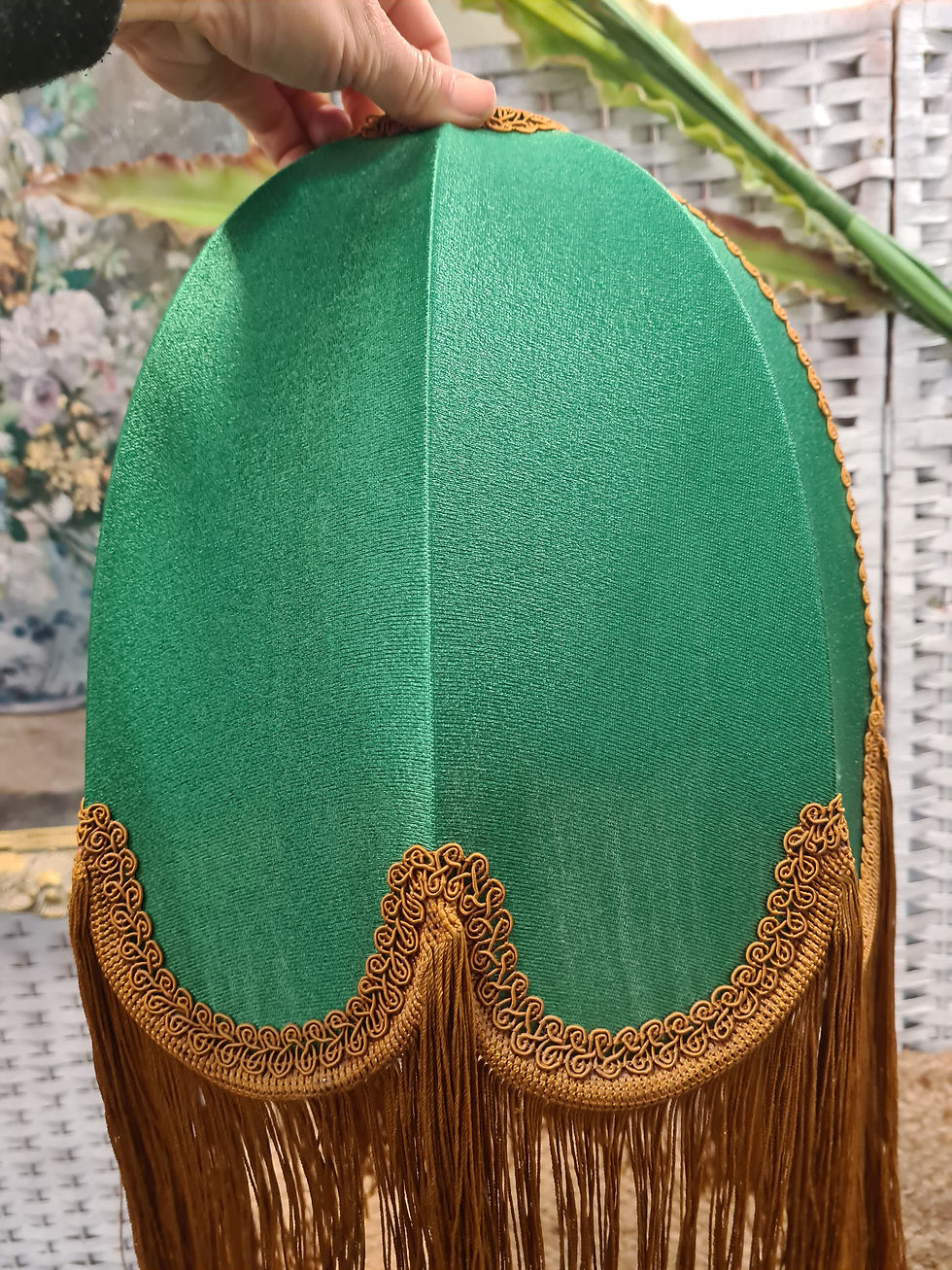Thumbnail: Vinatge Green Gold dome lampshade  lamp shade antique style