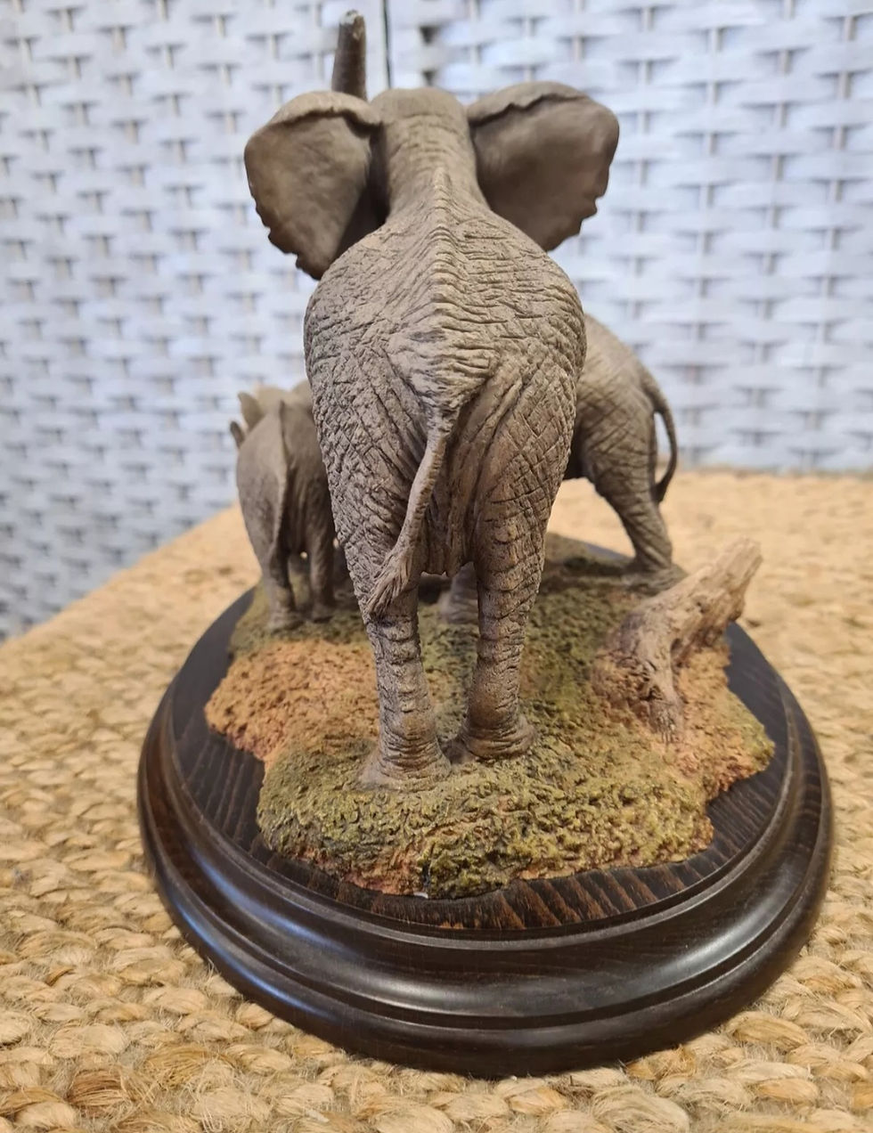 Thumbnail: COUNTRY ARTISTS HAND CRAFTED ENGLAND CA C199 Elephant Cow Calves Statue Figurine