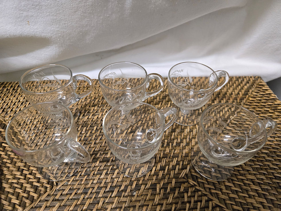 Thumbnail: 6x footed custard cups etched with a pattern of fern leaves small glasses 