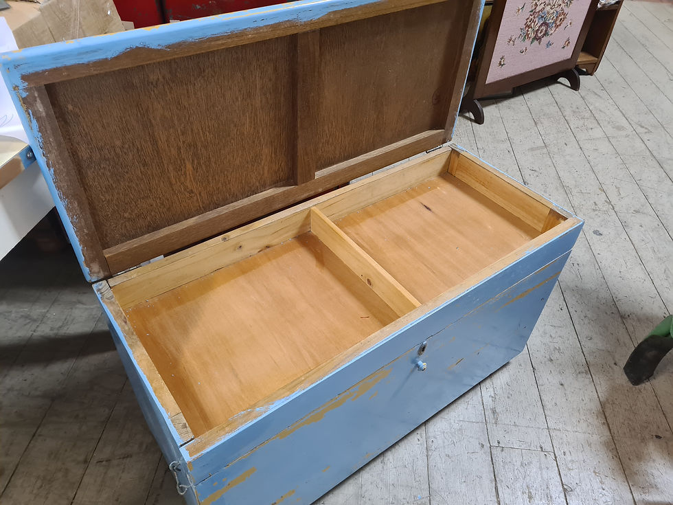 Thumbnail: Vintage hinged top drop door chest trunk storage box Farmhouse