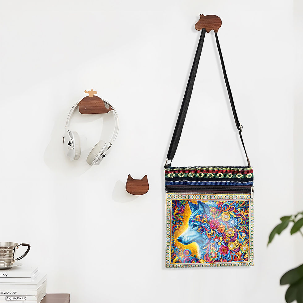 Thumbnail: Schoudertas Wolf in bloemen (set 09)