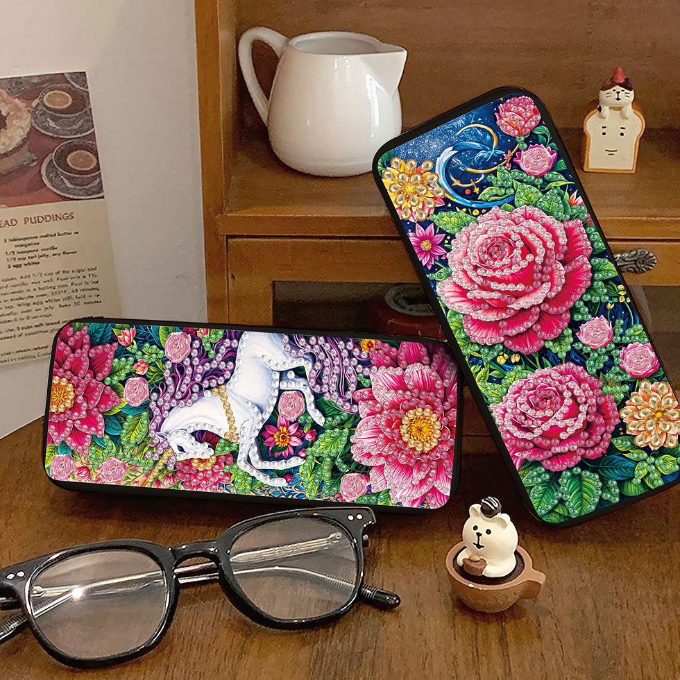 Thumbnail: Brillenkoker Eenhoorn met bloemen (set 206)