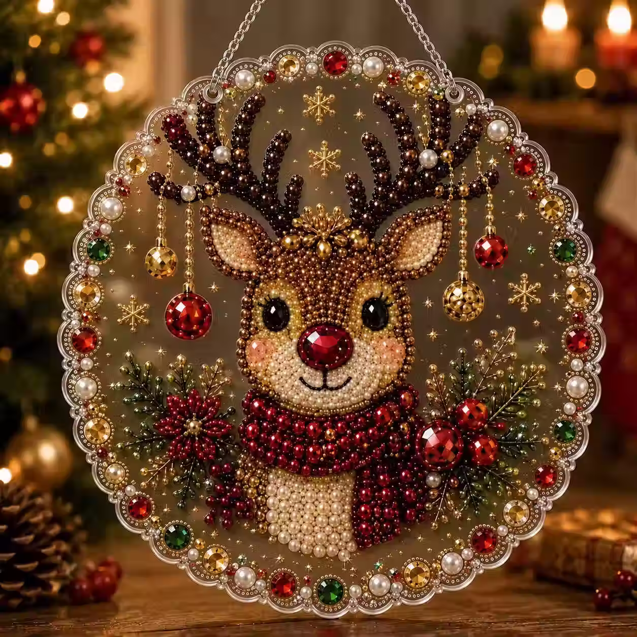 Kerstkrans Rendier (met extra grote parels) set 53