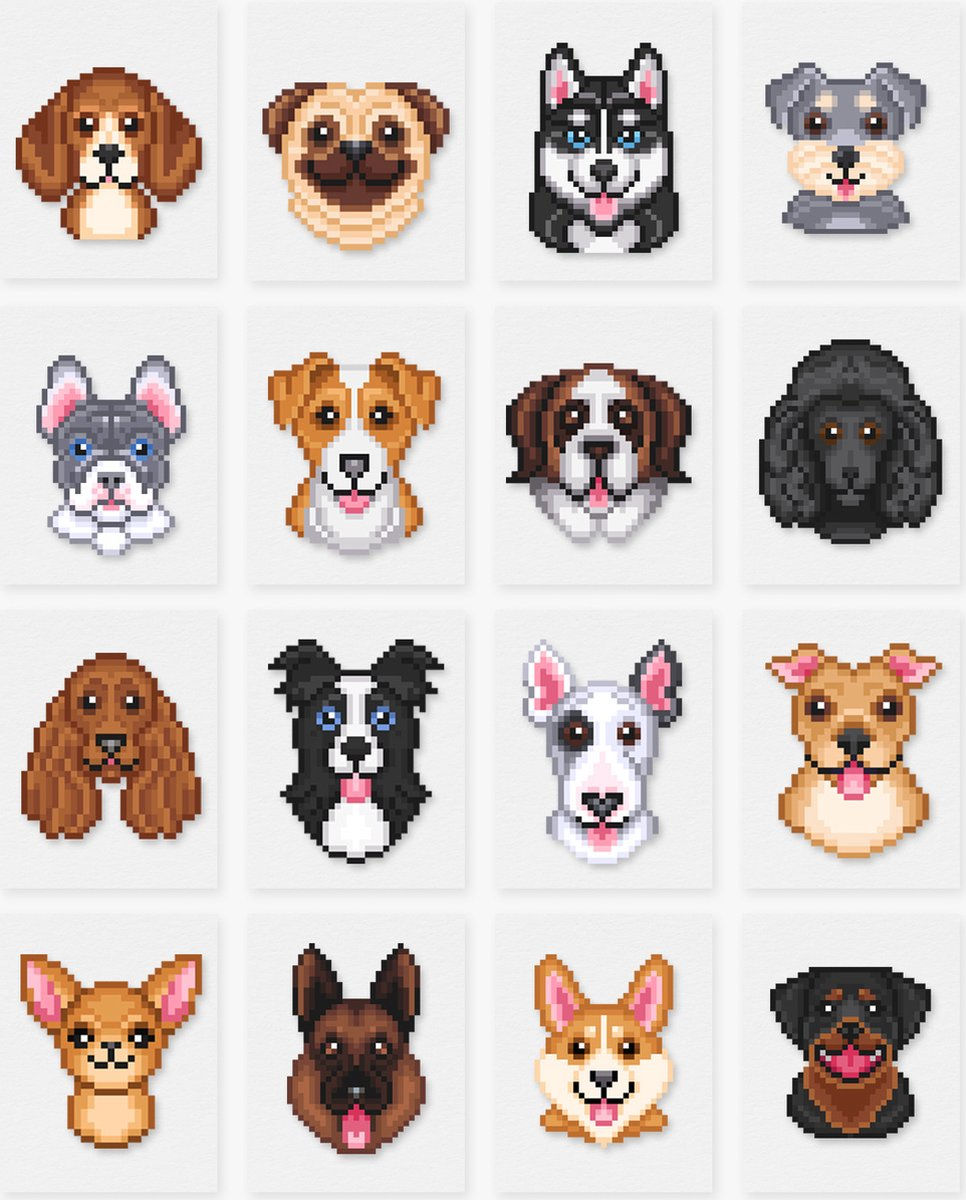 Minipaintings Hondjes set van 16