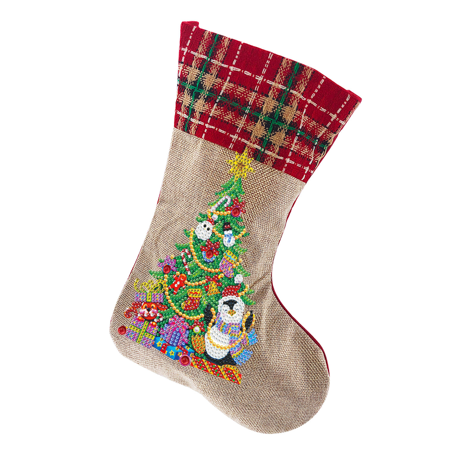 Kerstsok Kerstboom met pinguïn (set 6)