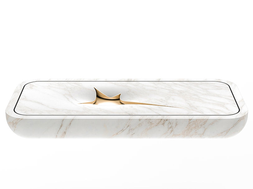Abyss washbasin completely made of marble and enhanced by gold leaf decorations