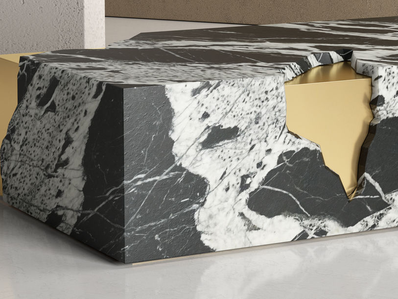 Arthur design marble coffee table with brass details