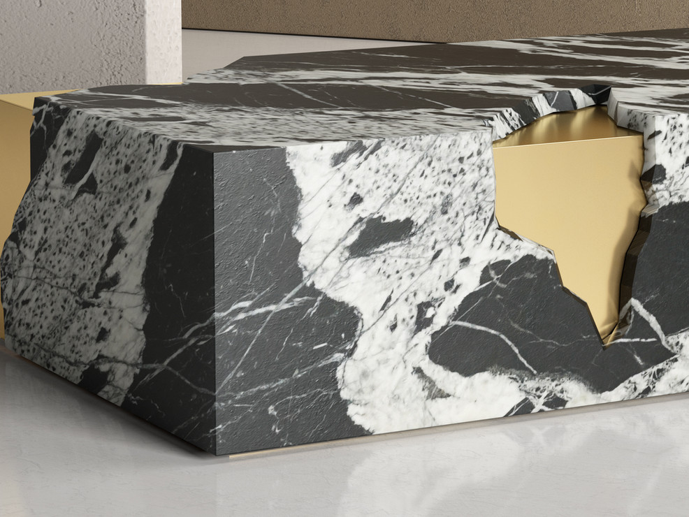 Arthur design marble coffee table with brass details
