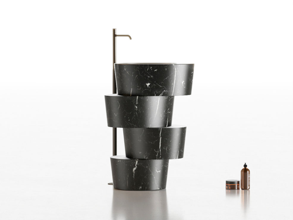 Slide marble washbasin made of Nero Marquinia