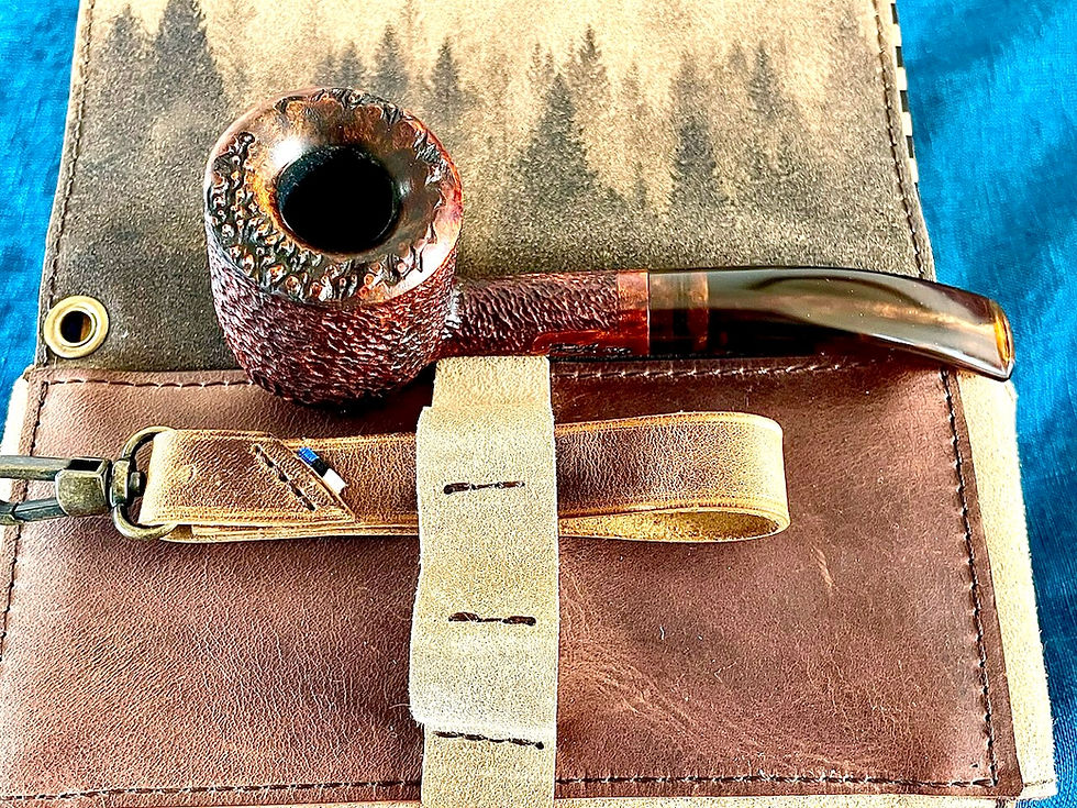 Thumbnail: Riberg Billiard Briar Pipe with Bronze Stag with Custom leather carrying case 