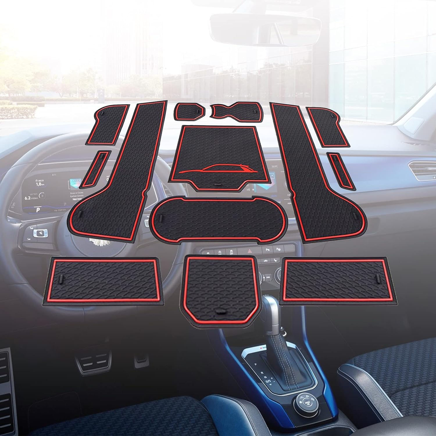 車用ドアポケットマット ラバーマット(4色-赤)