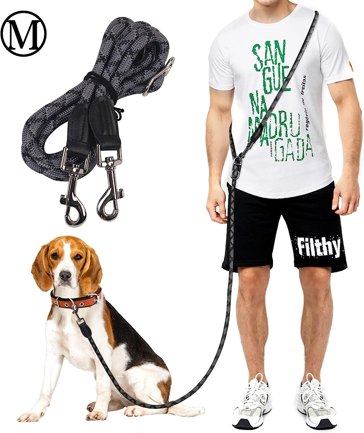 犬リード 肩掛けリード 5in1多機能 全長2.6M 直径10MM