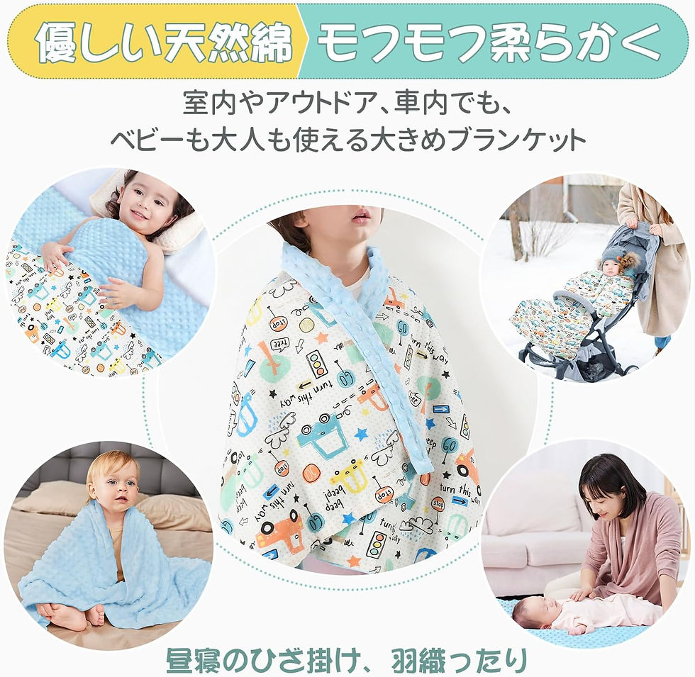 サムネイル： ベビー 毛布 大判ブランケット 120*75cm (ブルー車)
