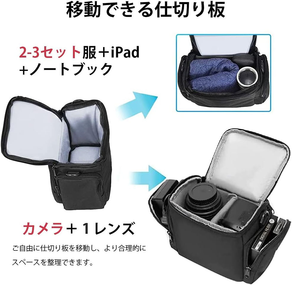 サムネイル： 一眼レフカメラバッグ 防水加工 収納ショルダーバッグ (ブラック、S)